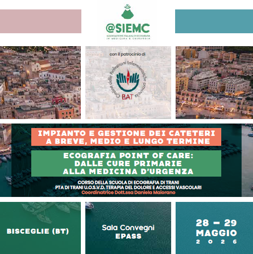 Impianto e gestione dei cateteri a breve, medio e lungo termine. Ecografia point of care: dalle cure primarie alla medicina d’urgenza